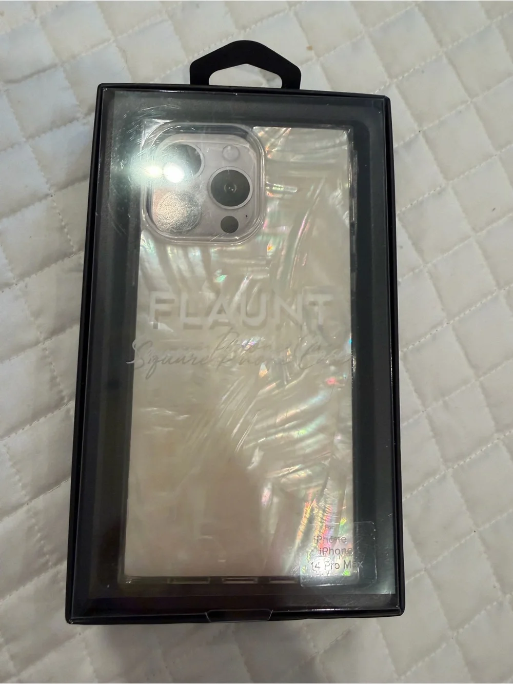 Square Flaunt white Phone Case for iPhone 14 Pro Max - Iridescent White